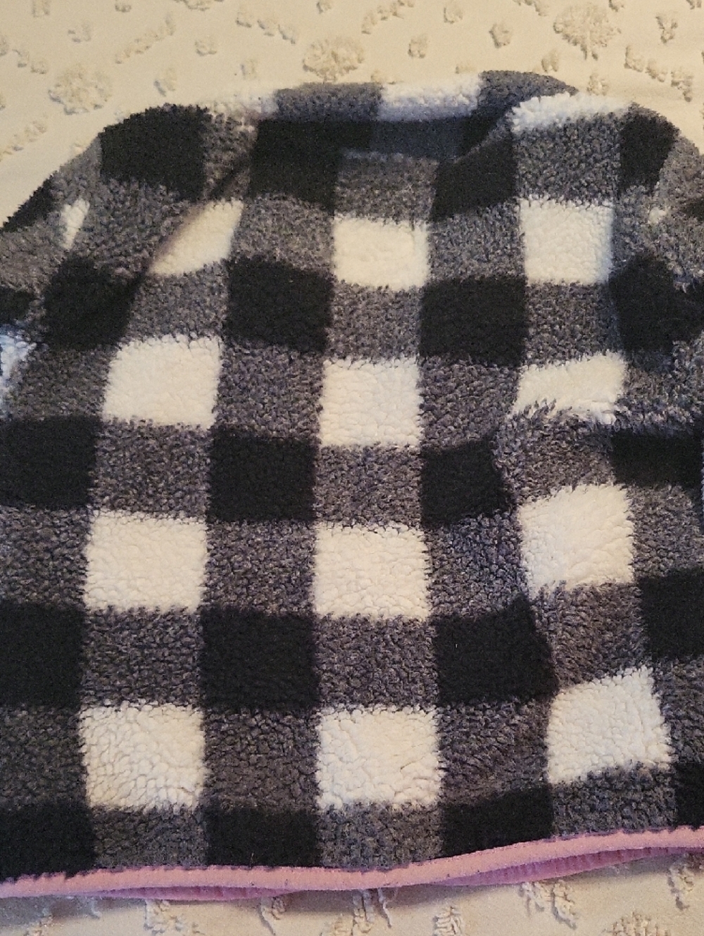 Jumping beans Black & White Buffalo Check Girls Fleece Jacket with Pink Trim - Picture 5 of 5